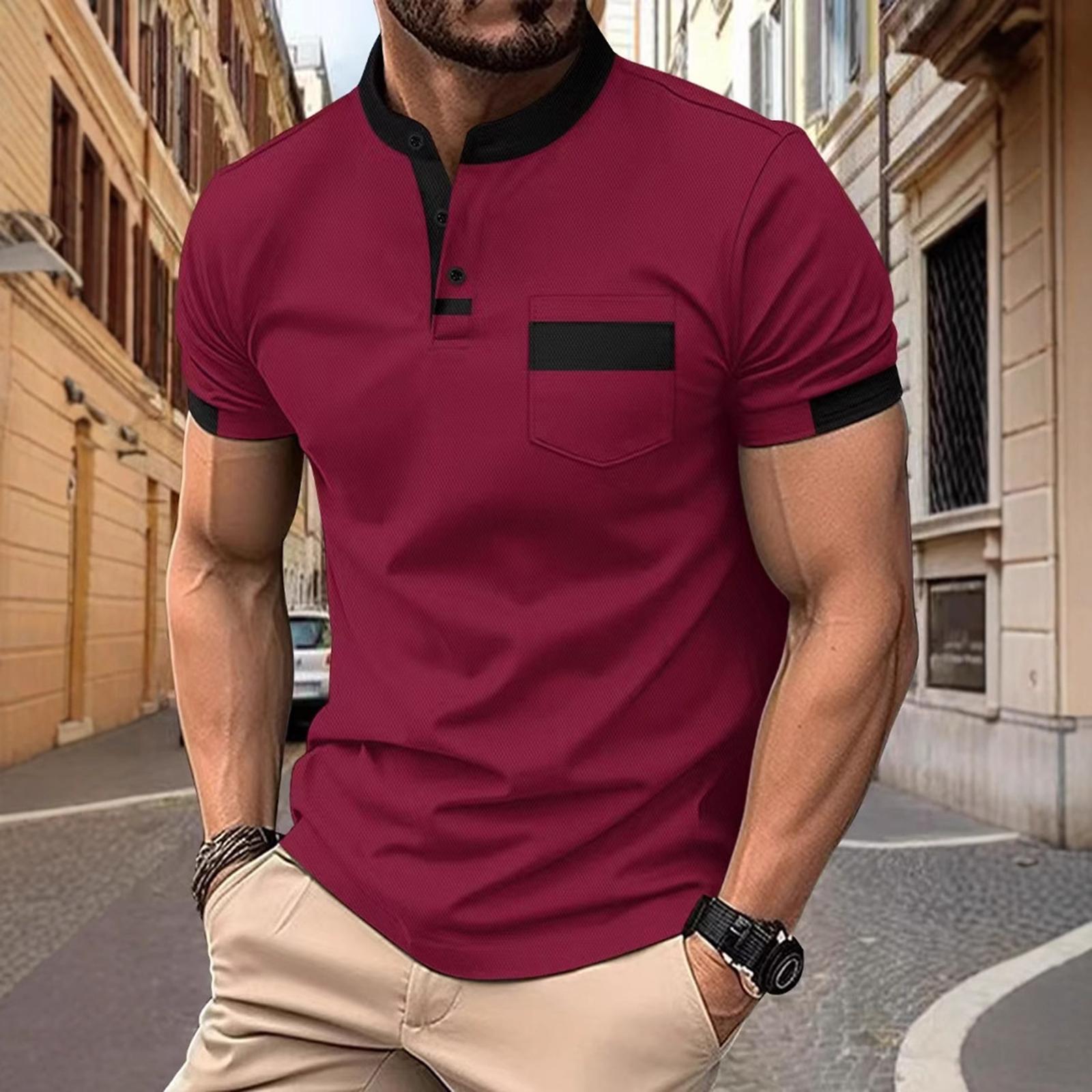 Мужская Повседневная Базовая Популярная С воротником На пуговицах Рубашка Рубашка Футболка Топ XXXL красный 1480₽