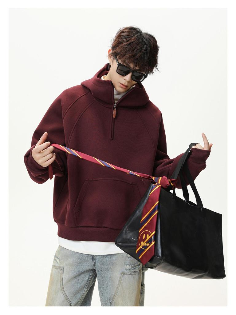 Unisex Heavyweight Half-Zip Hoodie with 3D Panel & Stand-up Collar for Autumn/Winter