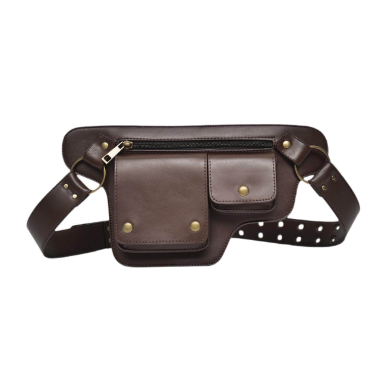 

Fanny Pack Phone Bag Wallet Men Women Storage Pouch Waist Bag Waist Pack PU Leather for Workout Hiking Camping Traveling Walking коричневий
