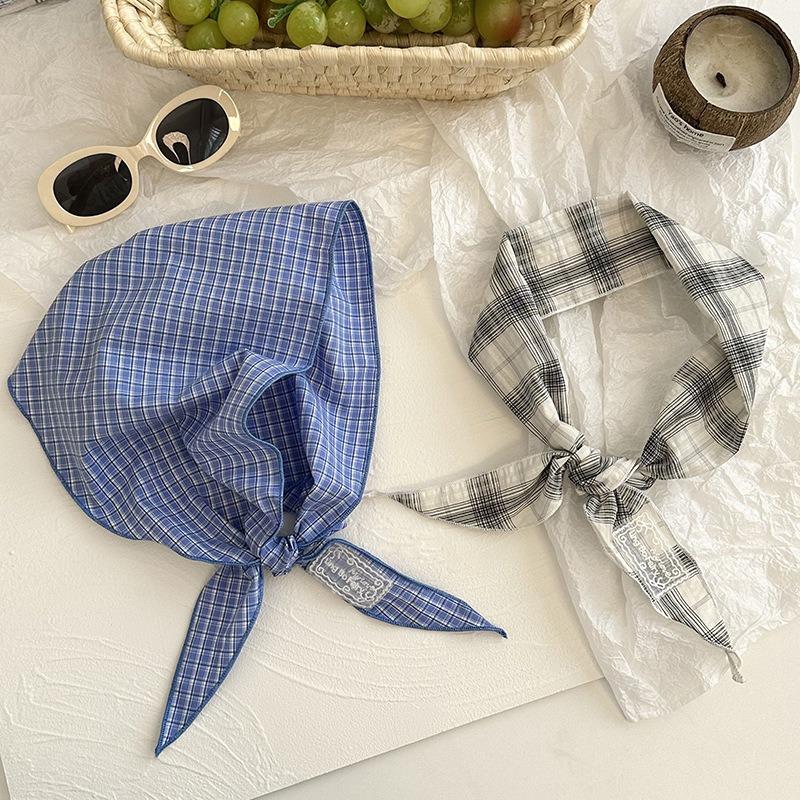 Silk scarf new versatile plaid headscarf headband hair tie multi-purpose neck scarf triangular scarf waist stack wear