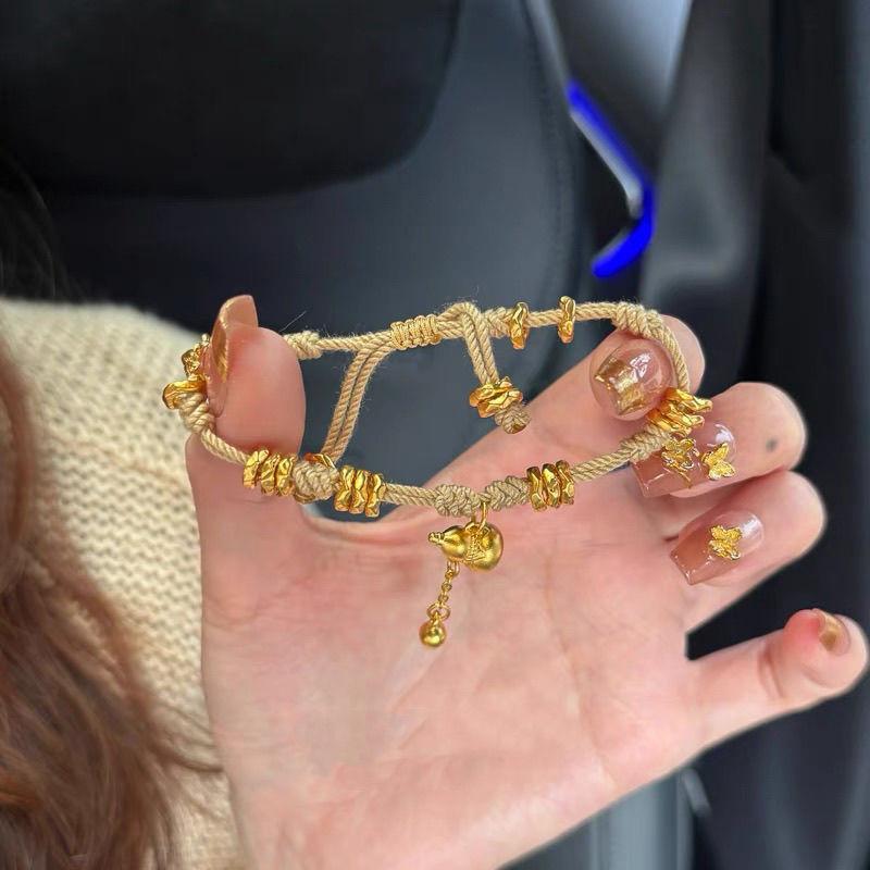 Sand Gold Ancient Tassel Gourd Entanglement Bracelet Women'S New Chinese Style National Tide Wind Lucky Character Gourd Hand Rope
