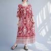 Summer New Temperament V-neck Mid-length Dress Retro Printing Loose Dresses