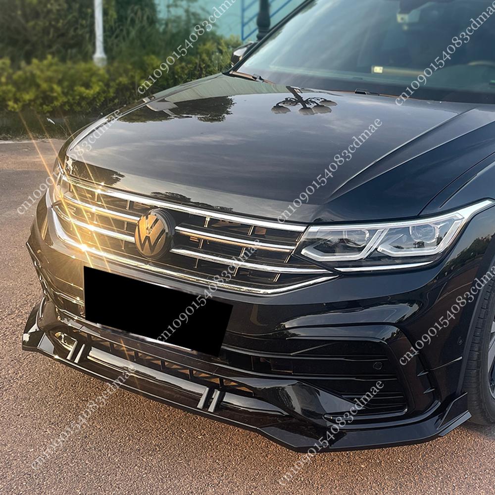 For VW Tiguan MK2 R Line Facelift 2020 2021 2022 2023 Car Front Bumper Splitter Lip Spoiler Gloss Black Diffuser Canard Body Kit