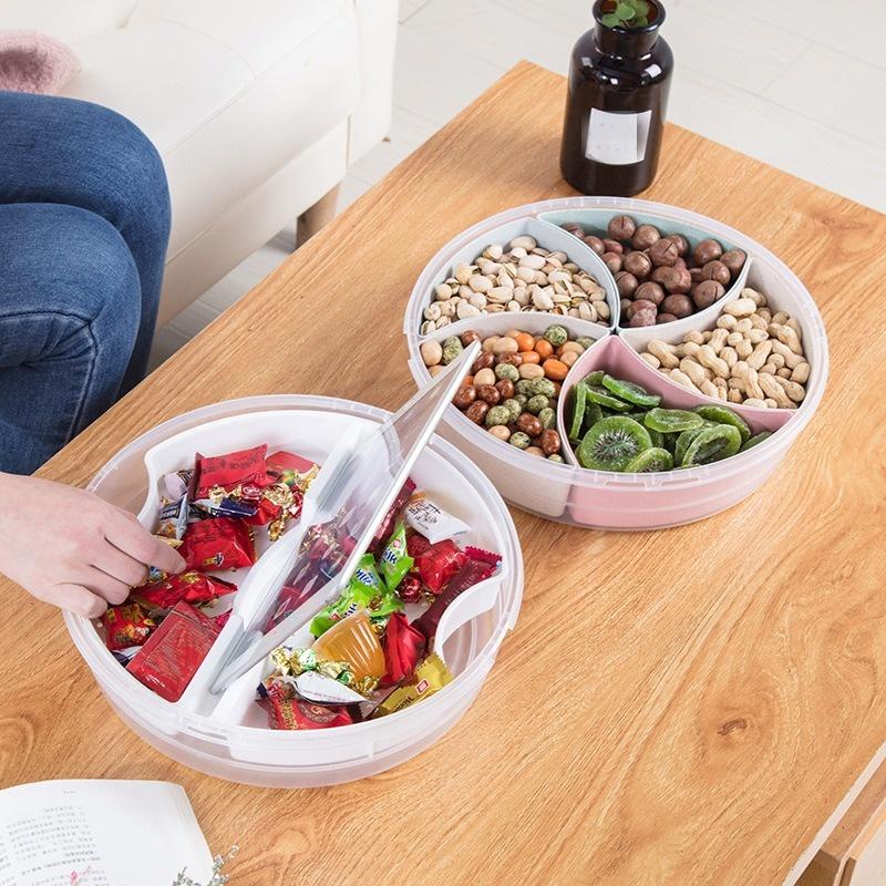 Divided Serving Tray Snack Plate with Lid Fruit Plates Compartment Candy Box Multi-function Food Storage Tray Household Gadgets