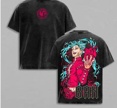 Hot Anime The Seven Deadly Sins Washed Tshirt Anime Lover Couples Plus Size Unisex Personality Clothes Year Round Clothing Soft