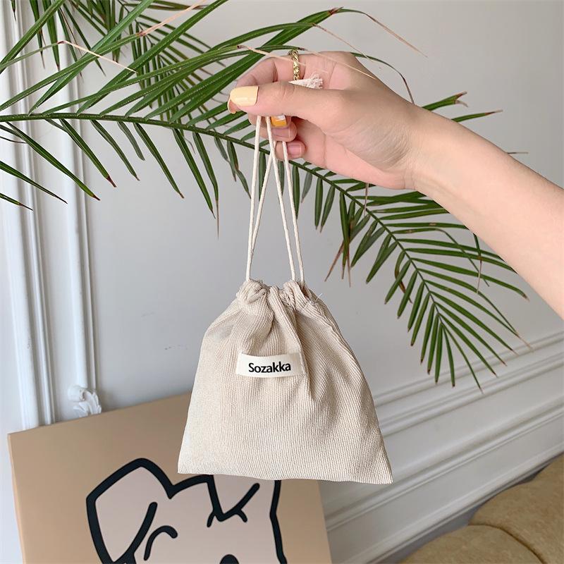 

Plush Cosmetic Drawstring Bag For Women Letter Printing Storage Pouch Makeup Beige