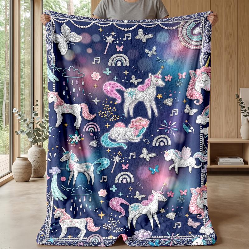 Fantasy Unicorn Castle Theme Blanket Lightweight Warm Flannel Blanket Decorative Throw Blanket for Home Decoration