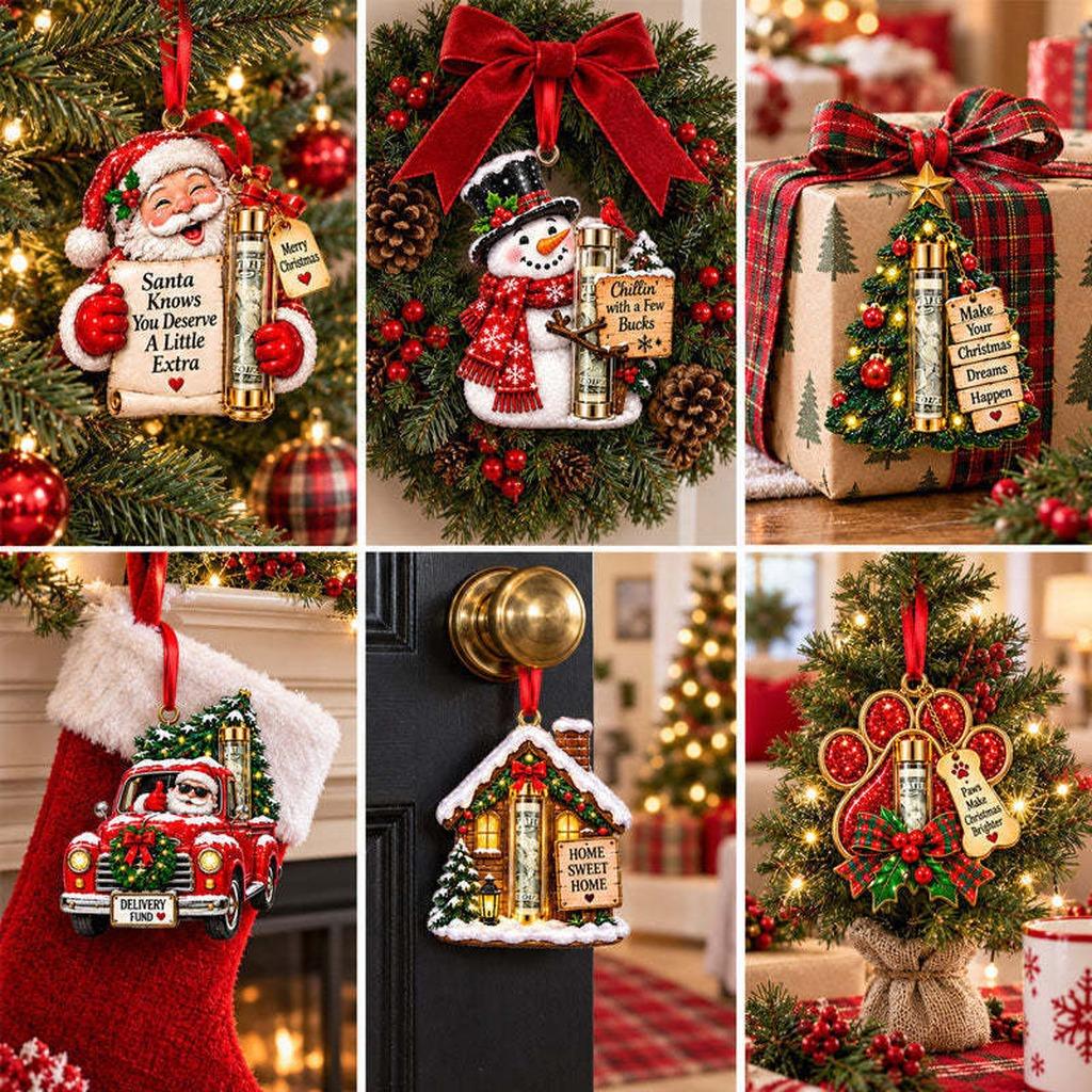 Acrylic Resin Christmas Cash Holder Ornament Reusable Hanging Cash Gift Card Holder For Christmas Tree Decoration