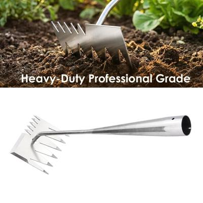 Stainless Steel Weed Remover Tool Six-Tooth Double Head Garden Weeding Tool Manual Weeder with Cutting Blade Serrated Edge for Precision Weeding