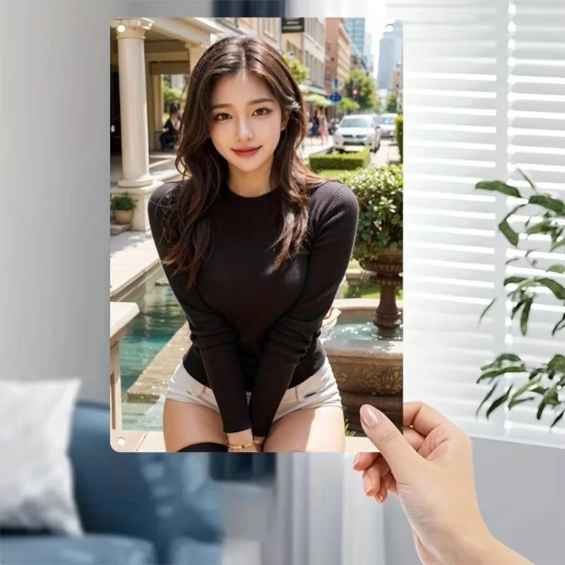 Korean Woman Metal Wall Art Iron Sign for Home Cafe Decor