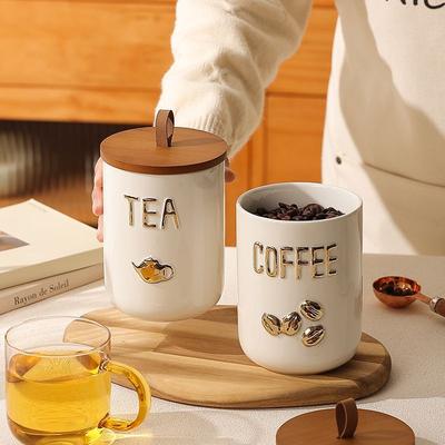 Modern White Porcelain Coffee Tea Jar Household Moisture Proof Candy Jar Storage Container Kitchen Spice Bottle Home Decoration