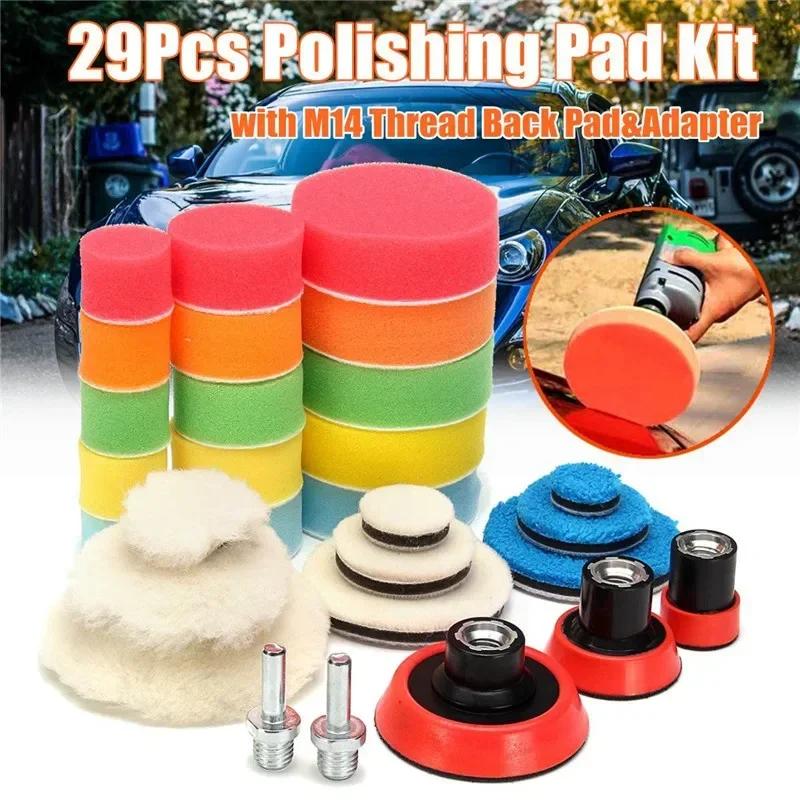 29-teiliges Auto-Schaum-Bohrer-Polierpad-Kit 1,2/2/3 Zoll Polierpads Schwamm-Set Kit M14 Bohreradapter Elektrowerkzeug Autopolierer