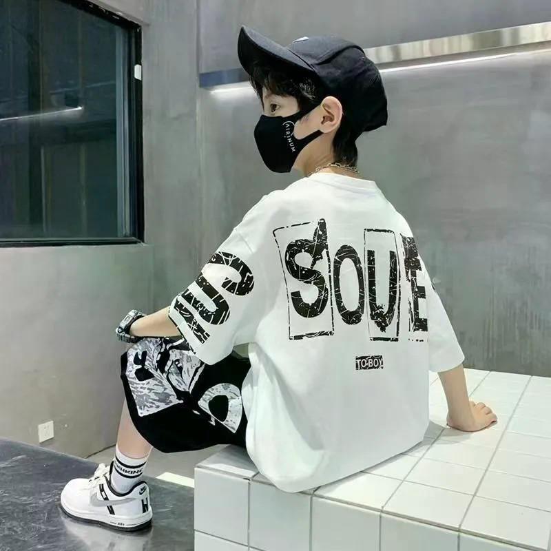 Летний костюм для мальчика, детская рубашка с коротким рукавом, мальчишеский 150