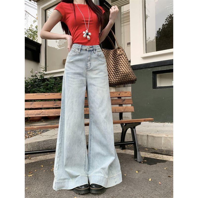 White Denim Bootcut Trousers Women's Autumn High Waist Drooping Loose Loose Pants Easiest for Match Mop Blue Pants Pants