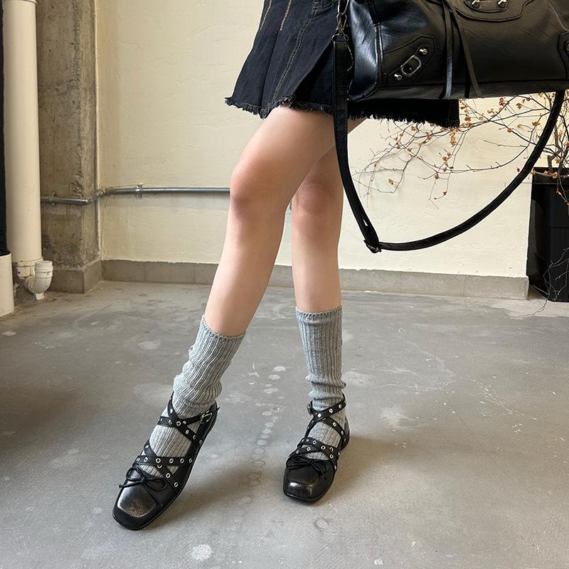 Sheepskin Version Cross Belt Buckle Ballet Shoes Women's New Red Mary Jane Shoes Shallow Mouth Flat Bow Single Shoes