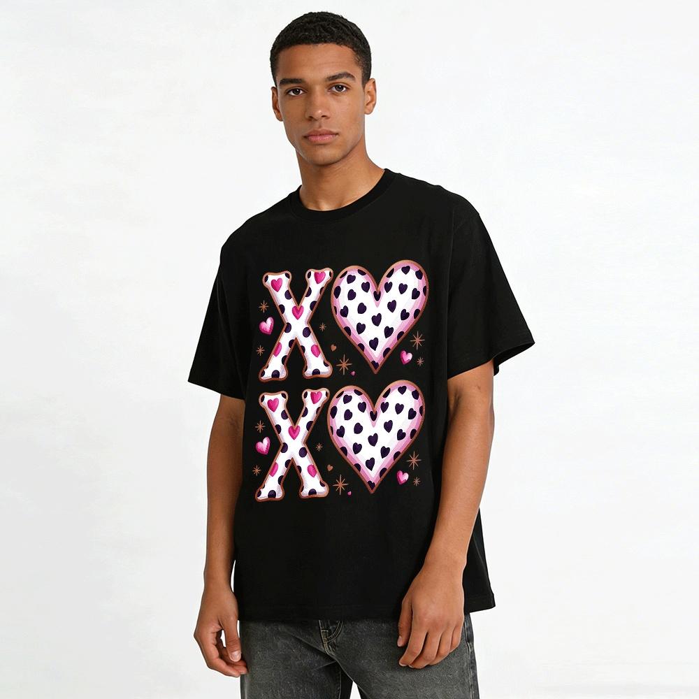 Valentines Day Heart Polka Dot XOXO Graphic Casual Top Pure cotton T-shirt