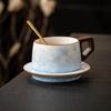 Chinese Style Wooden Handle Ceramic Mug with Dish Crystalline Glaze Coffee Cups Afternoon Tea Cup Set Household Drinkware