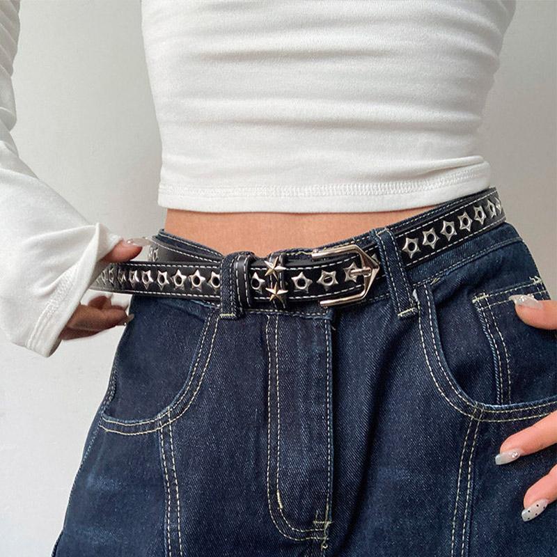 1pc Women's Y2K Hollow-out Star Grommet Retro Hot Girl Belt, Versatile Casual Fashion Niche Belt Suitable for Jeans an