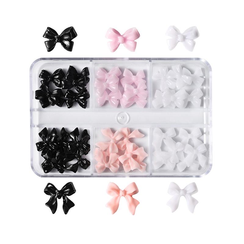 30Pcs/1Box White Ribbon Resin Bowknot Nail Charm Parts 3D Ribbon Nail Art Decoration Accessories Diy Manicure Design