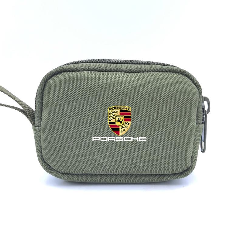 Car Key Case Keychain Mini Storage Key Bag Earphone USB Zipper Bag For Porsche Boxster Cayman Cayenne 911 Macan Panamera Sricker