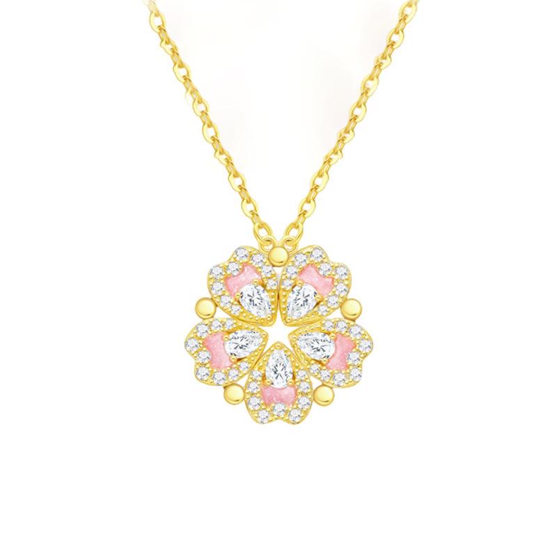 

S925 Sterling Silver Peach Blossom Heart Necklace for Women - Exquisite Magnetic Clasp Clavicle Chain 925 Silver золотой