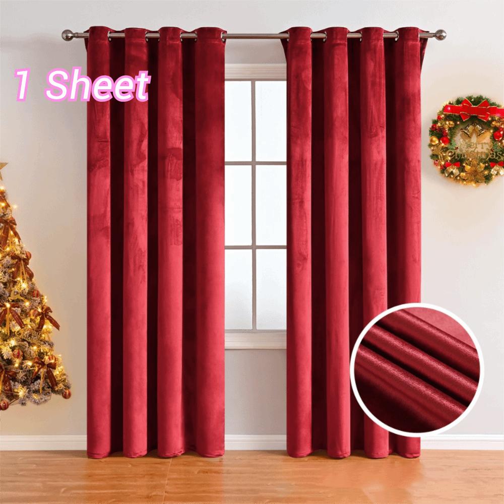 Light-blocking Velvet Curtain Solid Color Noise Reducing Blackout Curtains No Drilling Soft Texture Touch Window Drape