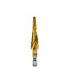4241 Titanium Spiral Flute Step Drill Bit, 4-12mm, Hex/Triangular Shank for Hole Enlargement.
