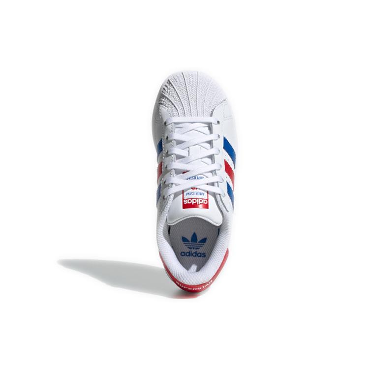 Adidas Originals SUPERSTAR Comfortable Slip Resistant Low top Kids' Skateboarding Shoes White Blue Red FV3689