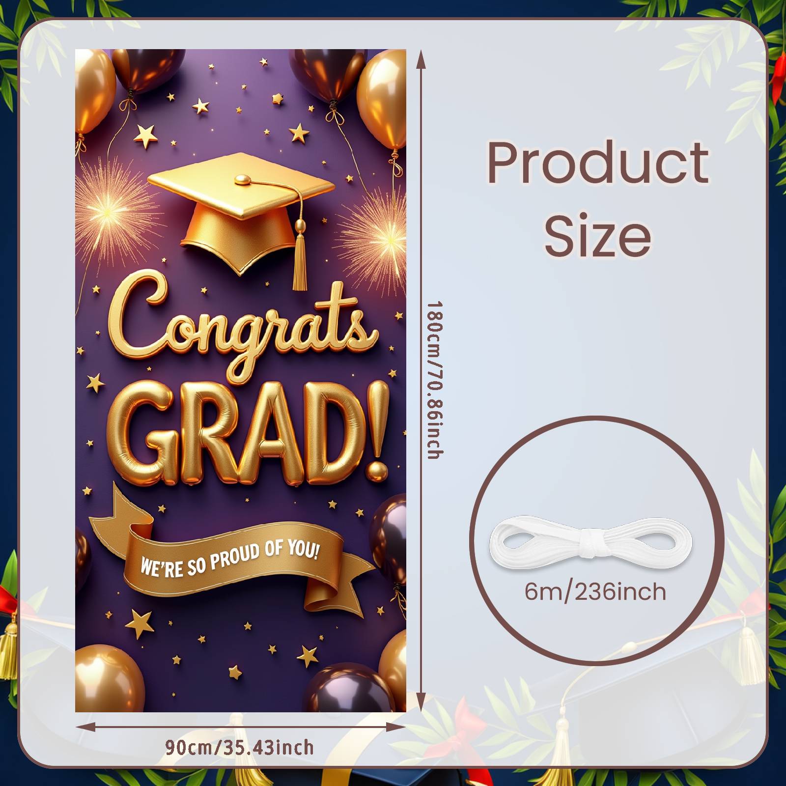 Graduation Banner Brown & Gold Balloons Graduation Display Senior Grad Banner Metallic Texture Graduation Backdrop