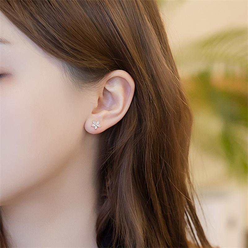 Real 925 Sterling Silver Fashion Sweet Flower Bead Screw Stud Earrings for Women Wedding Fine Jewelry