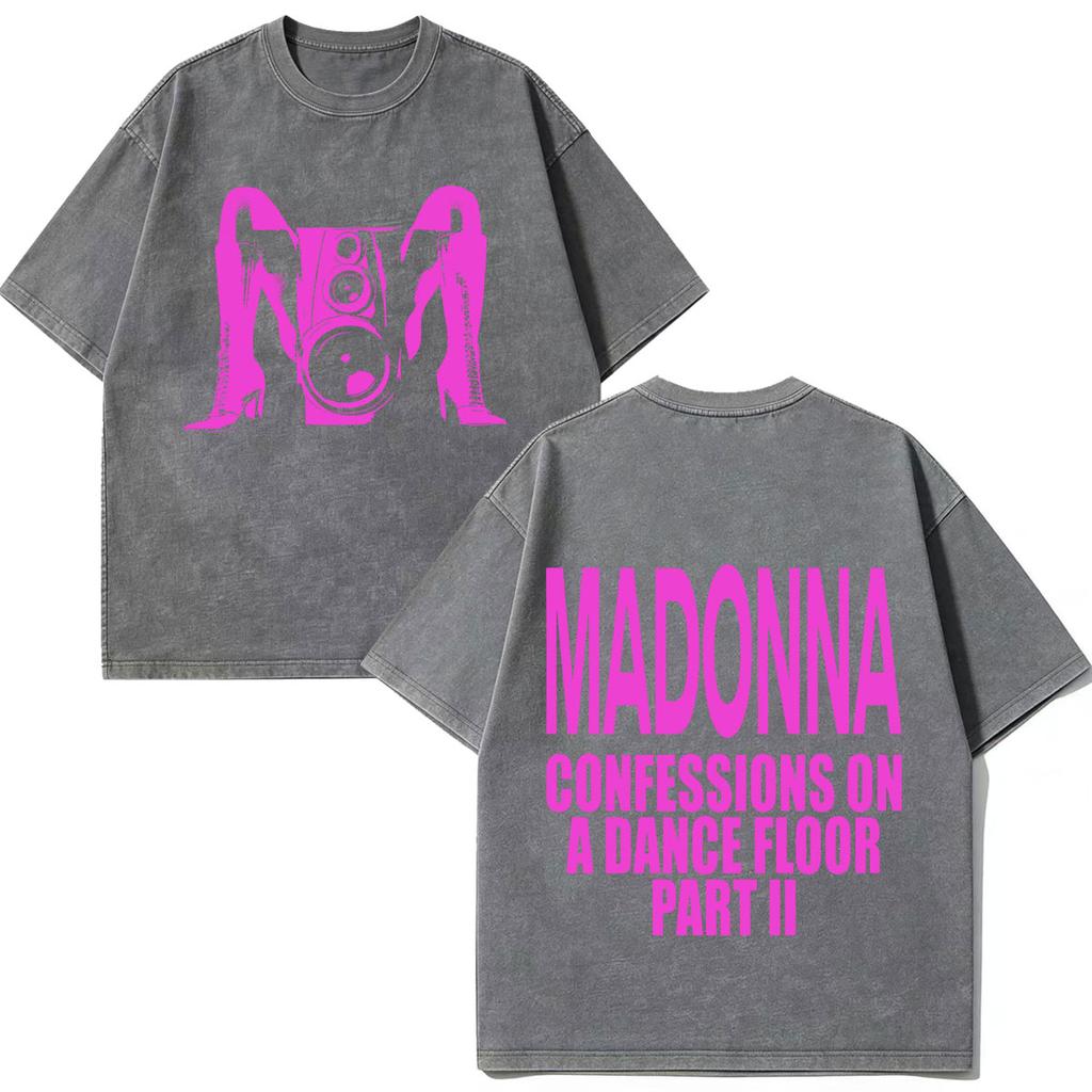 Madonna Confessions Ii Album Tour 2026 Print Vintage Washed Tshirt Men Women Fashion Loose Casual Cotton Hiphop Tshirts Tops
