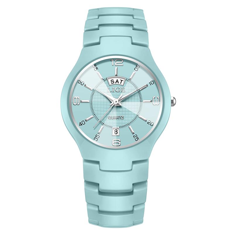 LIGE Elegant Women Watches Fashion Ceramics Small Dial Ladies Quartz Watch Date Week Display Luxury Woman Wristwatch Reloj Mujer