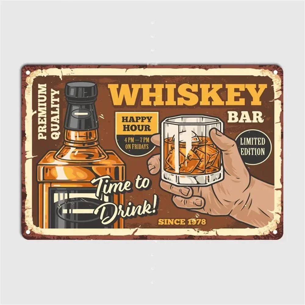 Vintage Whiskey Cigar Poster Metal Tin Sign Plaque Retro Decorative Plates For Garage Club Man Cave Bar Hotel Cafe Wall Decor