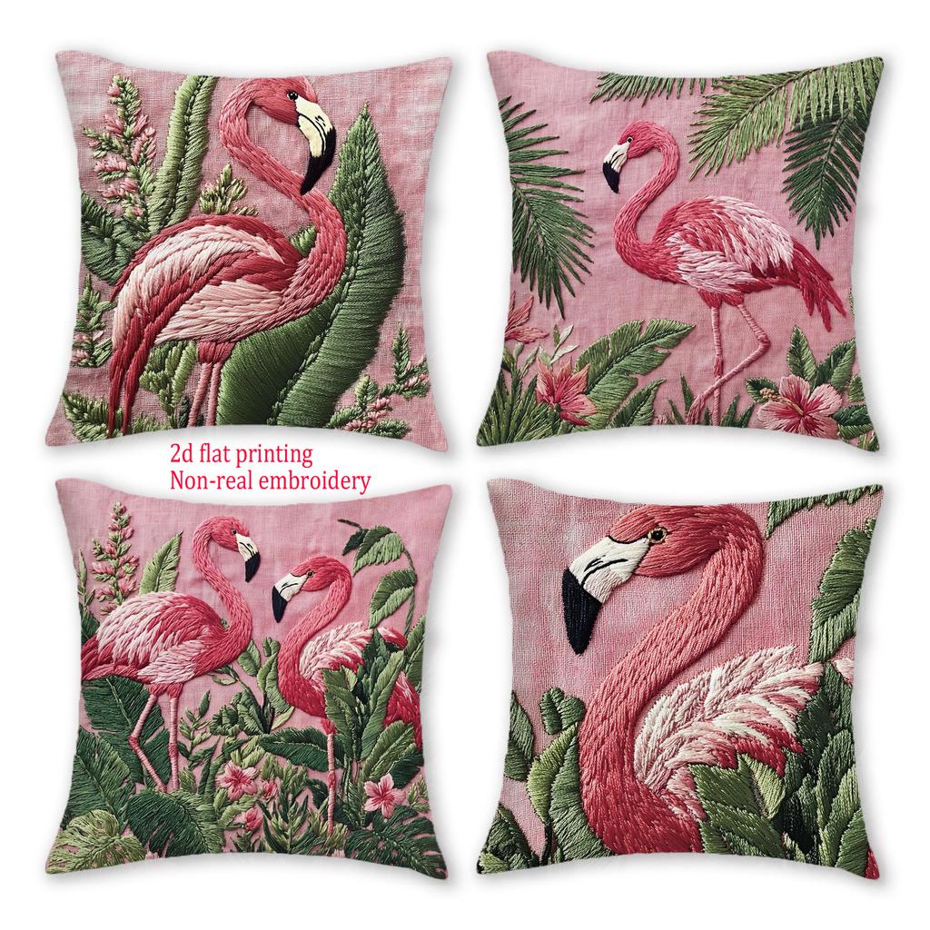 1/4pcs Tropical Flamingo Throw Pillow Covers Pink Jungle Botanical Decorative Pillow Cases for Home Sofa Bedroom Living Room