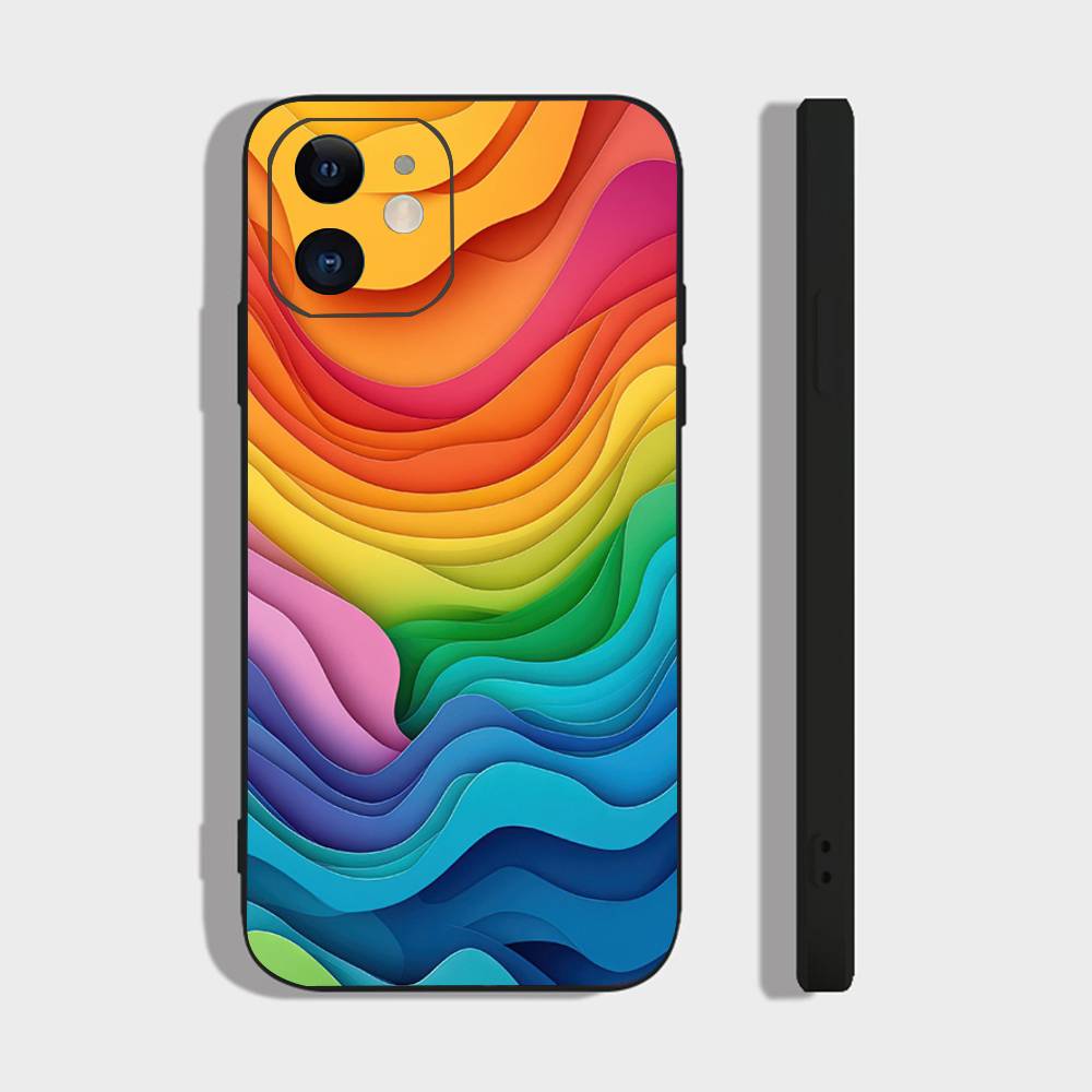 Rainbow Phone Case For IPhone 17 Air 16 15 14 13 Pro Max 11 12 Black Silicone Cover