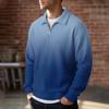 Men's Retro Half-Zip Collared Long Sleeve Gradient Print Casual Pullover Top for Everyday Wear