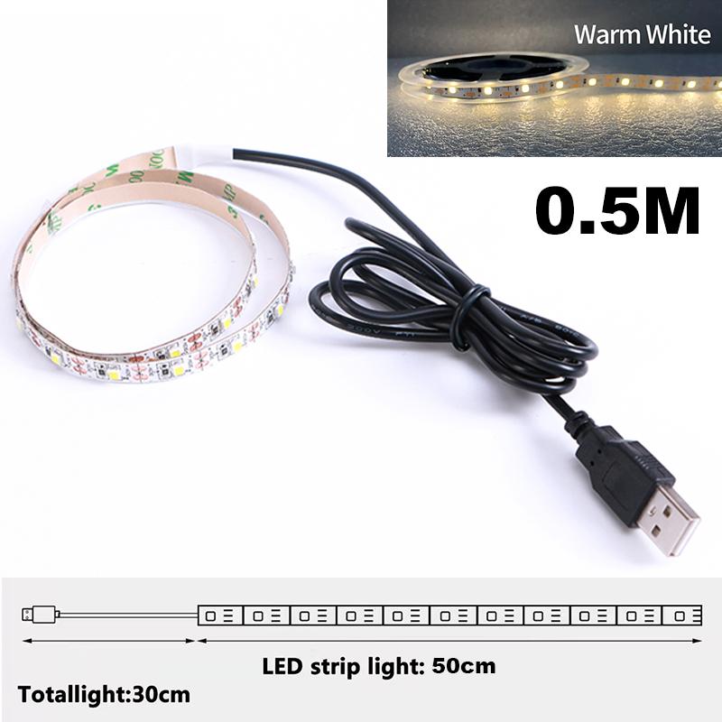 

White Led Strip Lights Usb Warm White Led Tape Light 5V Flexible Led Lighting Strips Adhesive 2835 Led Lights Strip For Room 2835 Non Waterproof&Alway On&30CM USB Wire