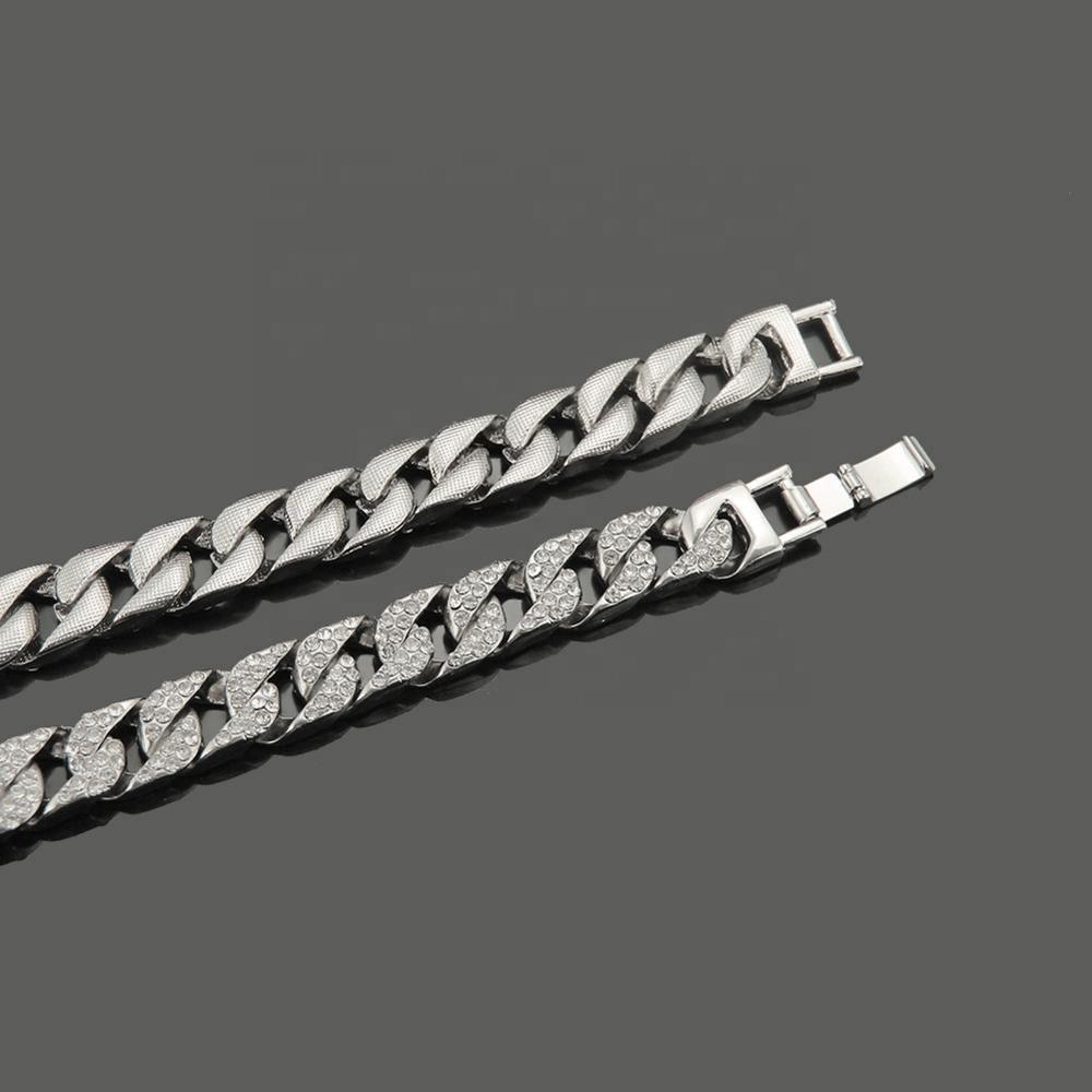Hot Selling Unisex Silver Plated Hip Hop Necklace Zinc Alloy Strand Chain with Zircon Gemstone for Parties