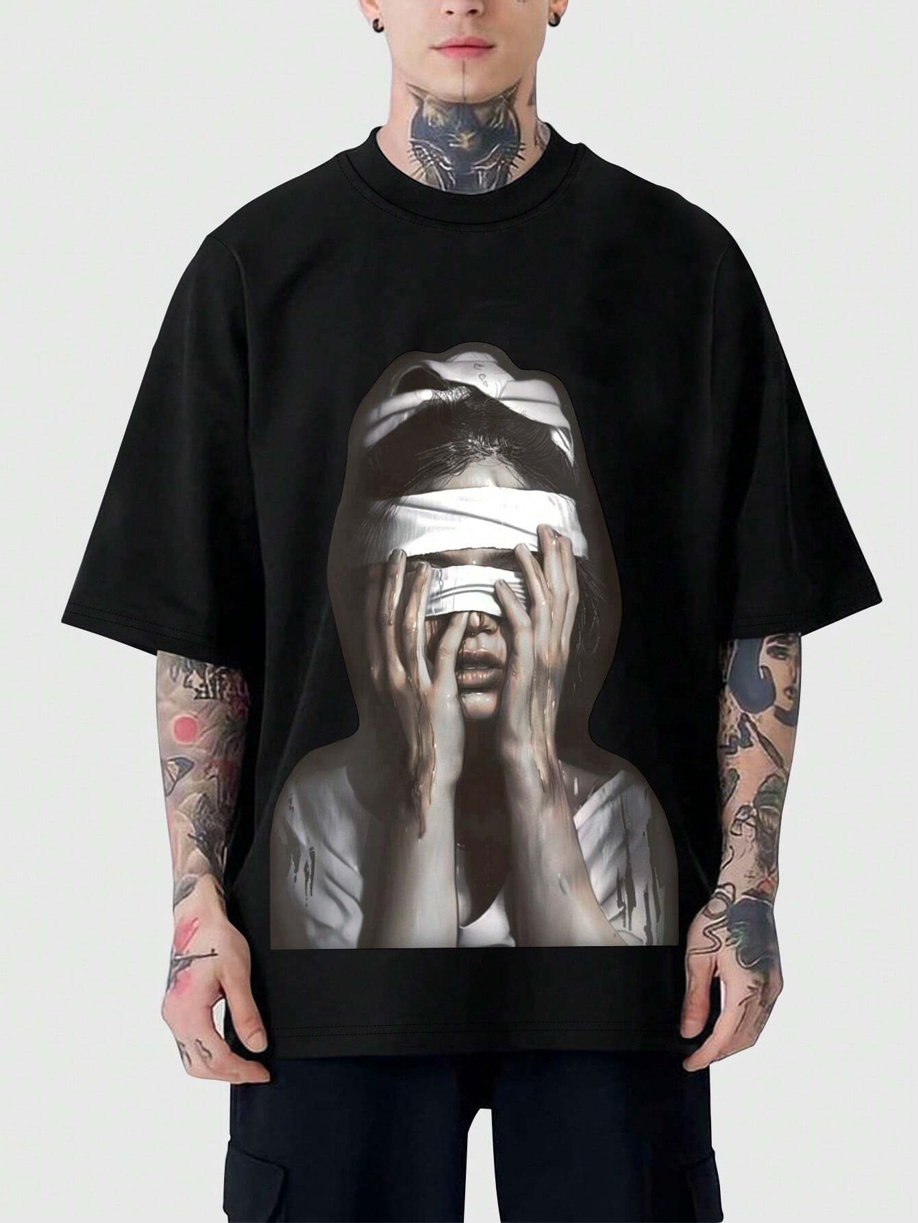 

ROMWE Street Life Мужская летняя повседневная футболка с короткими рукавами и принтом с персонажами 5XL