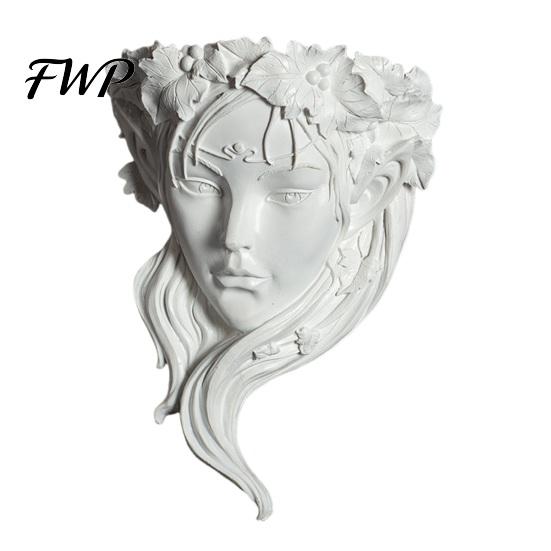 Harz Portrait Relief Skulptur Feen Gesichtsform Wandpflanzer, Mädchen Blumentopf, Wandmontierte Pflanzgefäß Vase für Innen Außen, Kaktus, Kräuter, Luft