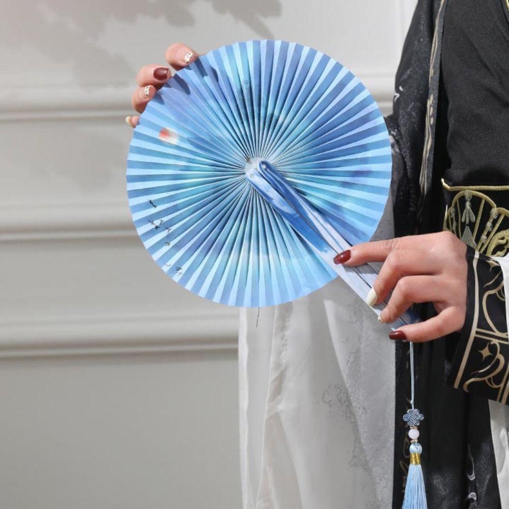 Colorful Folding Paper fan Paper Decorative Fans Portable Circular Fan Wedding Party