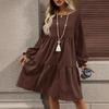 Autumn and winter women's clothing, fashionable and casual solid color long-sleeved crew neck loose dress