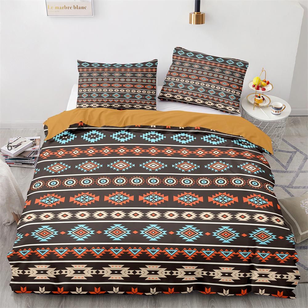 Tribal Duvet Cover Set Secret Tribe Pattern In Bohemian Style Decorative Polyester Bedding Set with Pillowcase King Queen Size