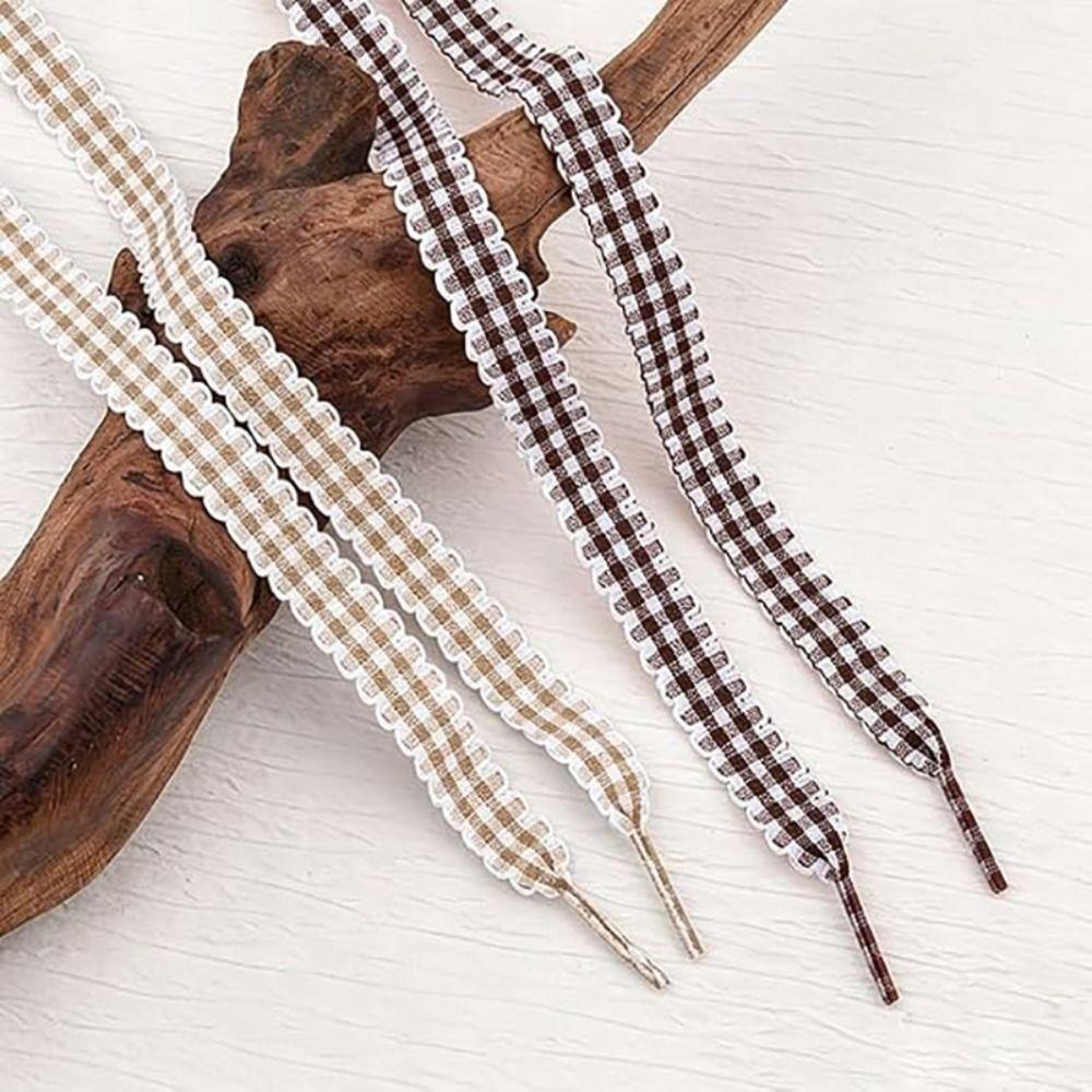 2 Paar Vintage Flache Schnürsenkel Stilvolle Band-Schuhbänder Modische Karomuster-Schnürsenkel Sneaker