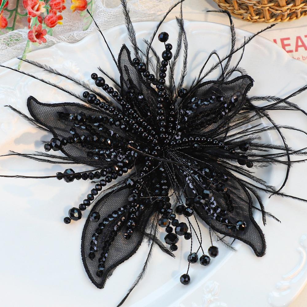 Verdrillter Draht 3D Organza Blume Aufnäher Feder Perlenbesetzter Aufnäher Corsage Zubehör