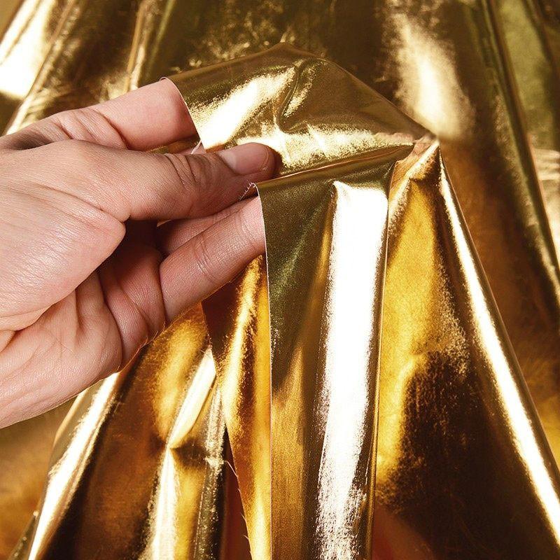 Tecido Couro Sintético 50x145cm Dupla Face Dourado Brilhante Ouro Macio Impermeável Tecido DIY