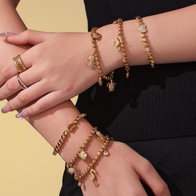 Qiong Yao Heart & Seahorse Multi-Charm Full Diamond Beaded Bracelet