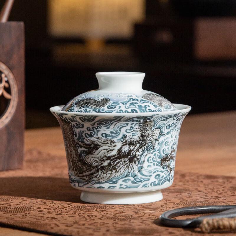Chaxun Vintage Blue and White Ocean Wave Gaiwan Tea Set