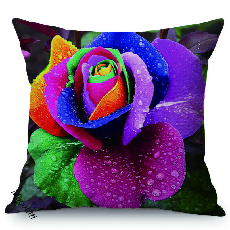 Red Rose Floral Summer Plant Flower Harmony Home Art Sofa Decoration Throw Pillow Case Cotton Linen Cushion Cover Cojines