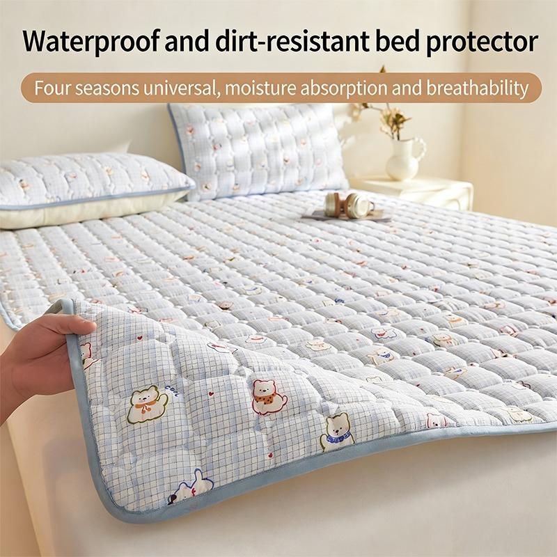 1pc Skin-Friendly Breathable Soft Square Pattern Sandwich Waterproof Mattress Protector,Bedspread,Mattress Cover,Fitted Sheet